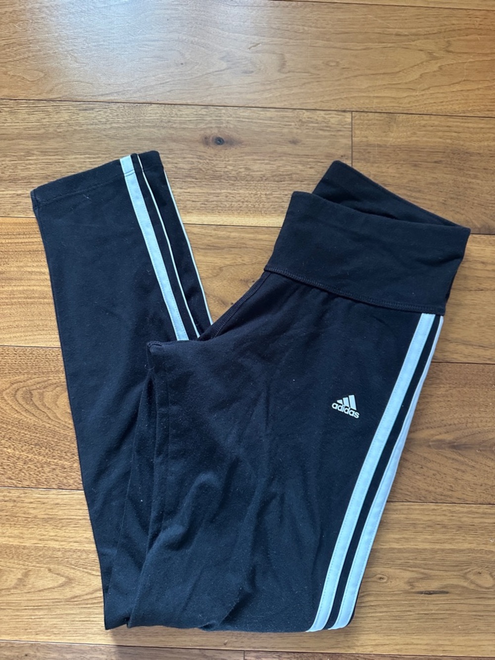 adidas Black Kids Leggings with White Side Stripes